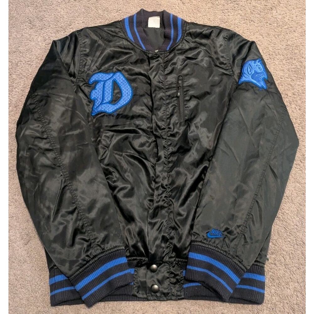 RARE 2012 Nike Duke Blue Devils Black Satin Bomber Jacket Men's Small